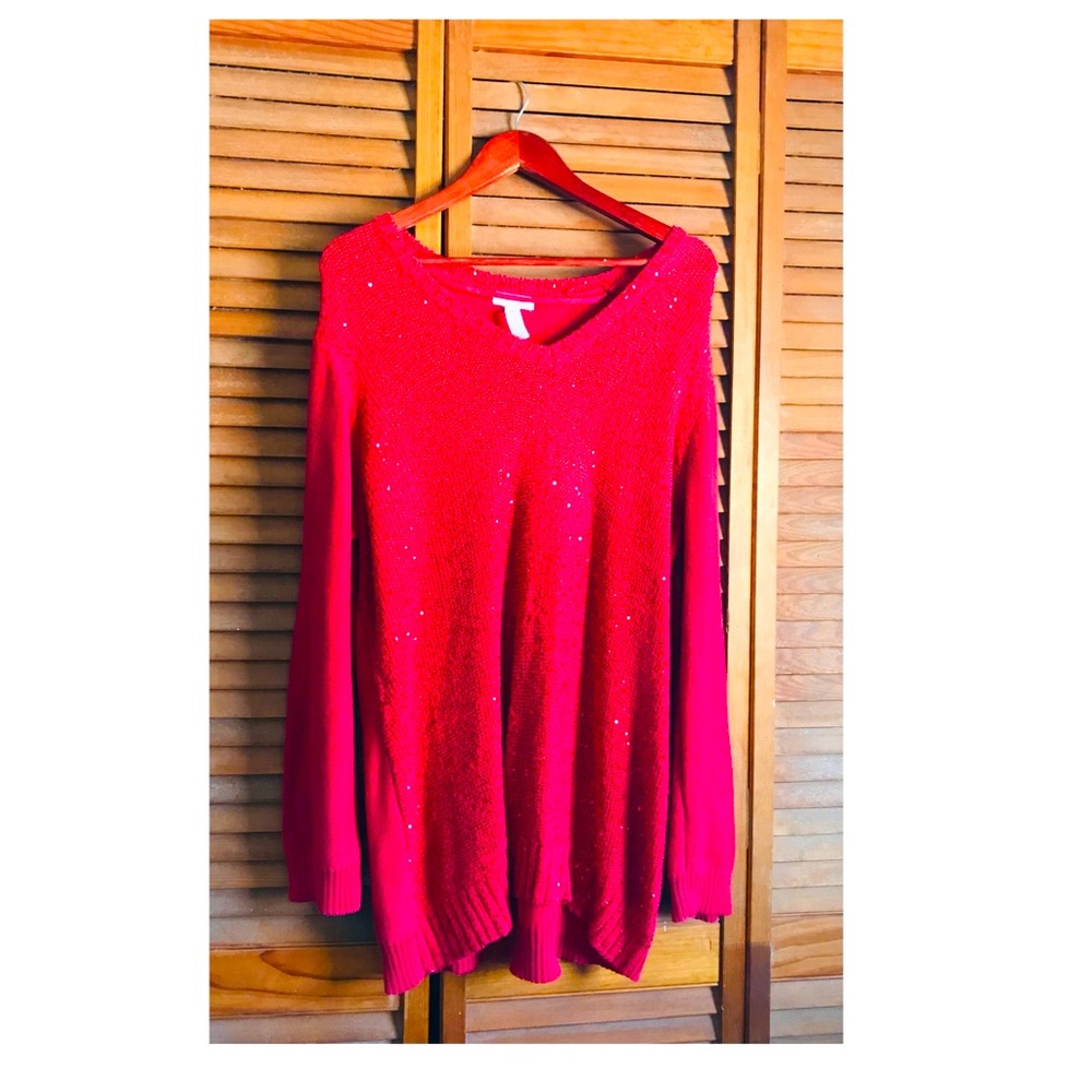Charter Club Woman Red Sequin Long-sleeved Sweater